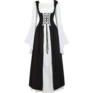 MEDIEVAL Victorian Black Long Dress Cosplay Irish Costume Halloween Viking NWT